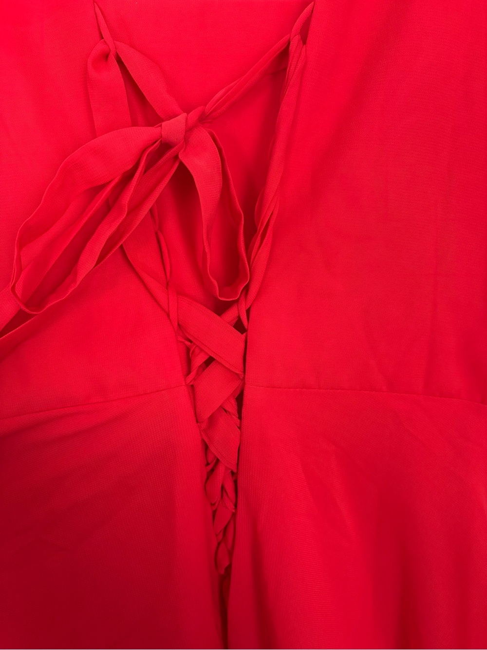 Red Square-Neck Maxi Dress with Side Ruffle - Picture 4 of 12